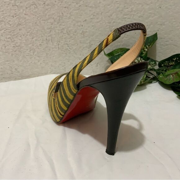 Christian louboutin fabric animal print peep toe Slingback heels size 36.5 - Picture 8 of 16